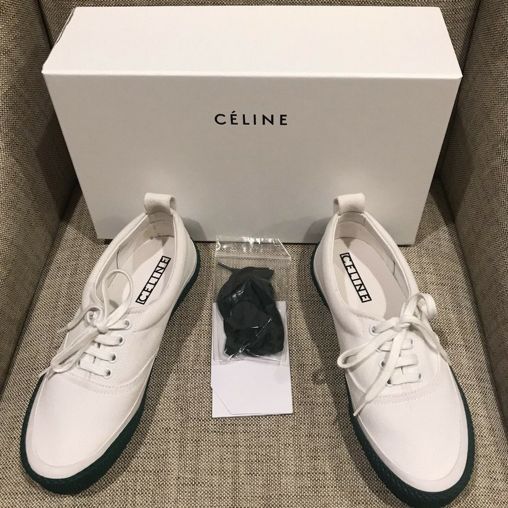 CELINE Skate Green & White Canvas Sneakeres 7.5